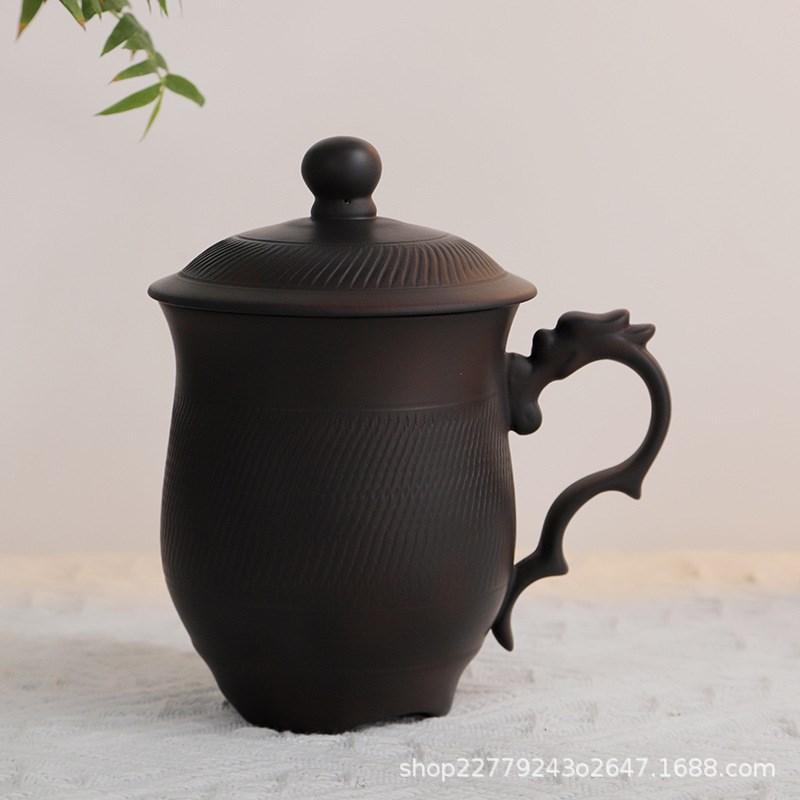 速发紫陶办公杯个人茶杯大盖复茶水杯带号家用高档紫砂陶瓷会议杯