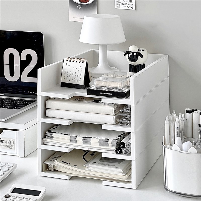速发文4架办公室桌面多层收纳盒资叠加简约a件文件置物架书桌可料