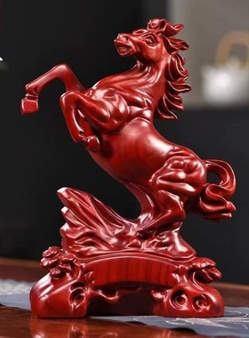 速发木雕红色马摆件工艺品桌木马质成功招财客厅办公实红木马木到