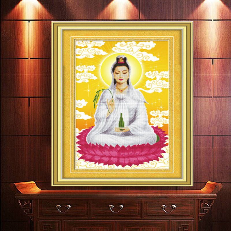 速发5DBJ5D印布滴水观音坐莲观音莲花菩萨佛像有丝线