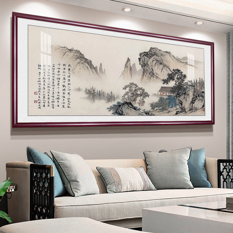 速发山水中堂国画靠山图客厅沙发装景背饰挂财办公室字招画风景墙