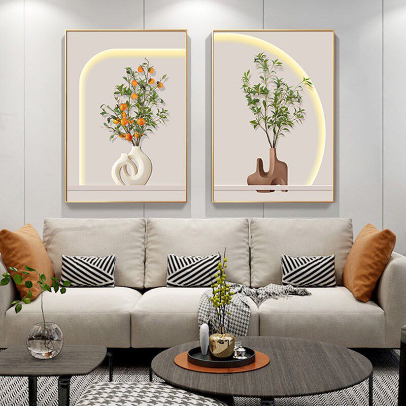 速发约254 简S客厅装饰画奶联风清新玄关两油挂画花瓶两联4060