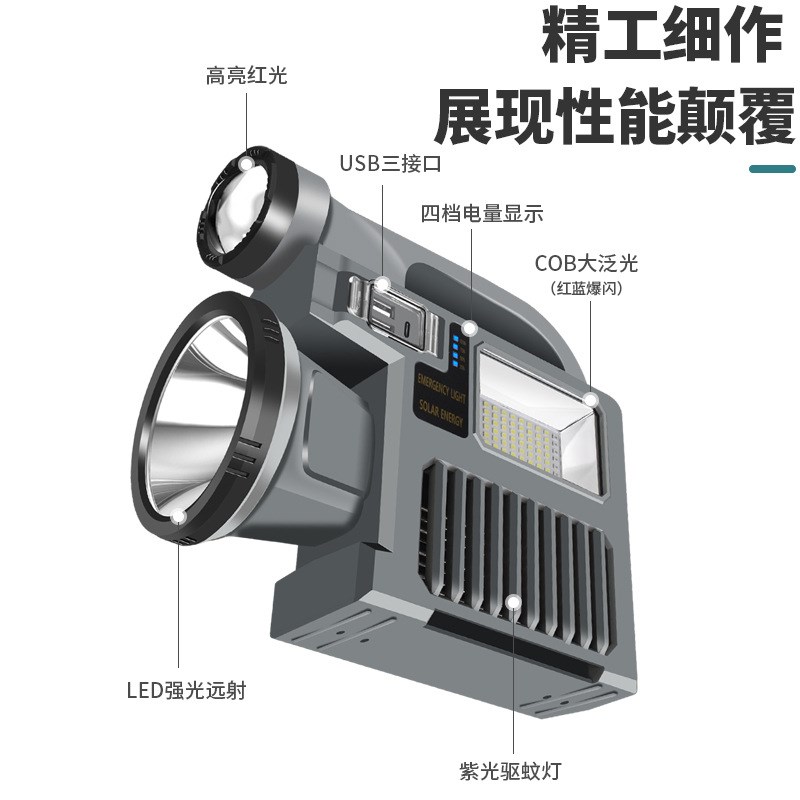 速发跨境太y手提电筒多功户显示能外T能pe-C手电筒