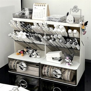 速发桌面斜插式笔筒书桌抽屉收纳盒办公室文具收物架学生杂物层置