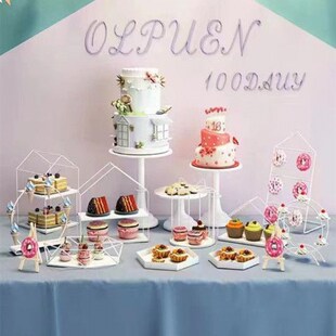 速发白色铁艺甜品下摆件蛋糕托盘点式台午茶欧心架冷餐茶歇摆台智