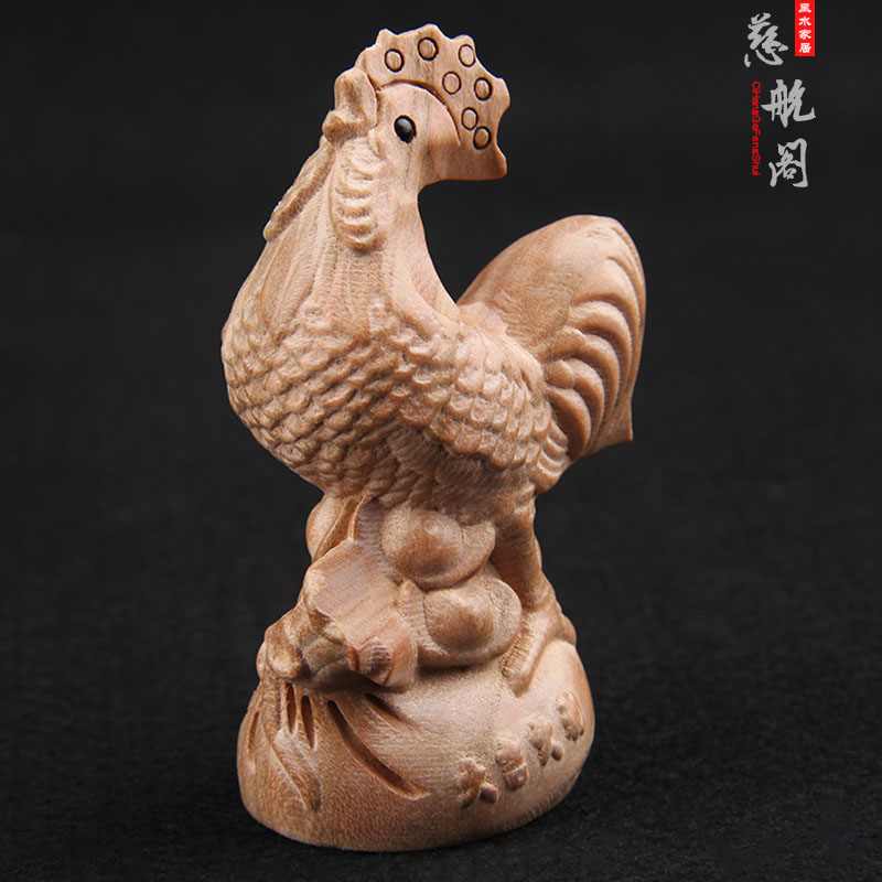 速发桃木摆件桃木原木色把木生木质十二鸡肖鸡手实件无漆