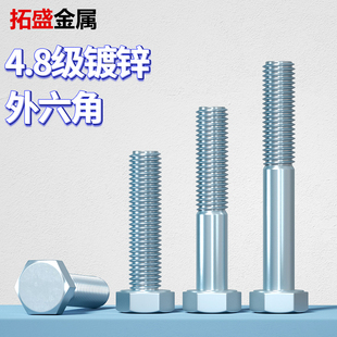4.8级镀锌外六角螺丝螺栓加长螺杆螺钉M6M8MK10M12M14M16M18