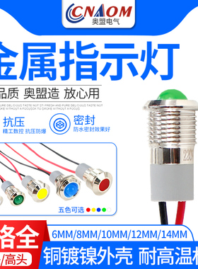 奥盟金属指示灯信号灯220v24v1D2v通用小型防水LED电源指示灯