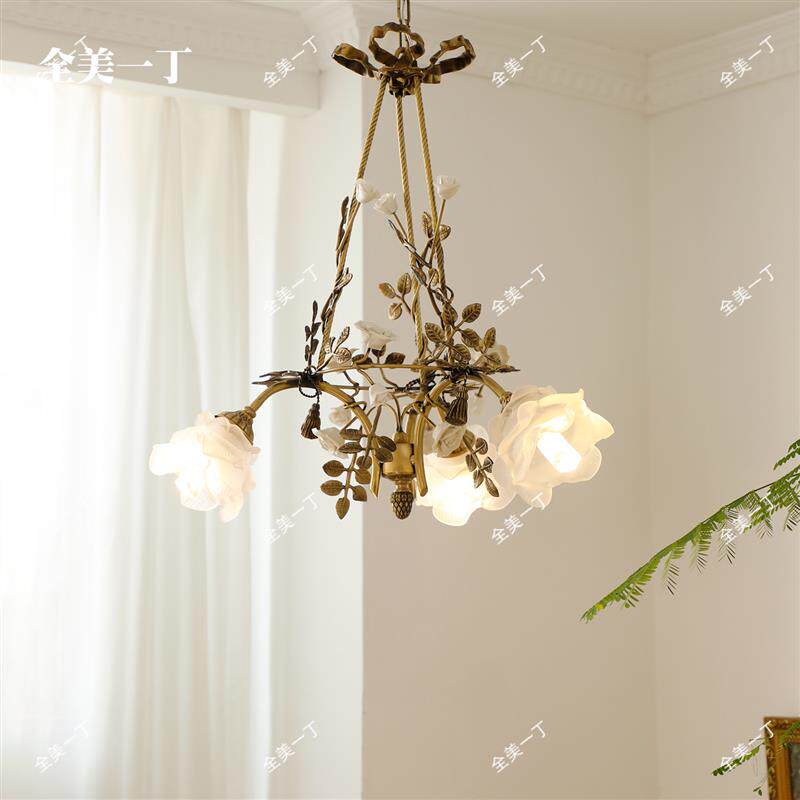 法式古典全铜浪漫复古田园花朵轻奢客厅卧室灯具餐厅吊灯