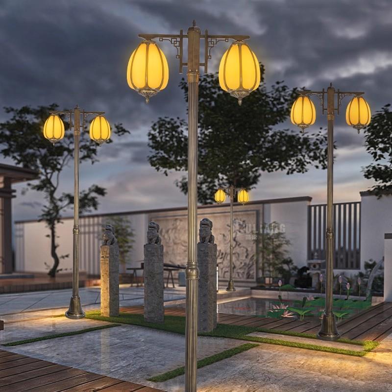 太阳能路灯超亮花园别墅小区家用双头庭院3米中式户外防水高杆灯