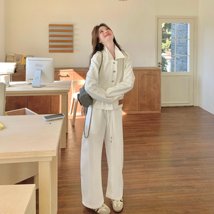 宽松型两件套女装 春款 休闲套装 曼巴棉韩系外套阔腿裤 新品 首发