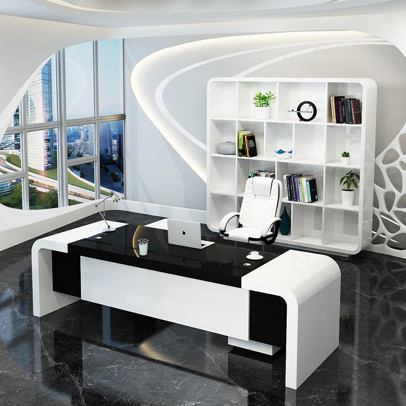 白色老板桌简约现代油漆总裁桌总经理办公桌椅烤漆大班台办公家具