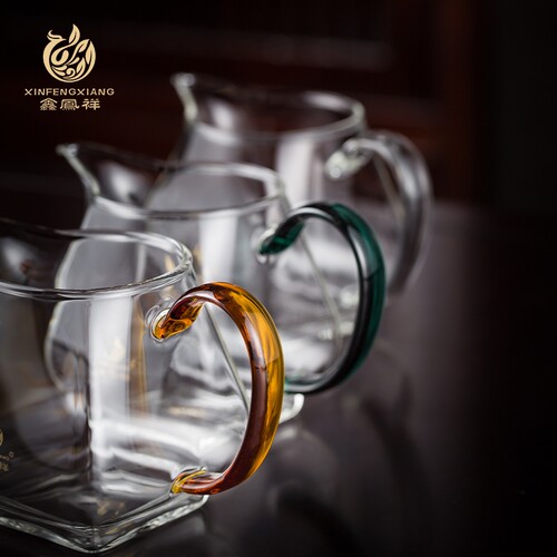 鑫凤祥耐热玻璃公道杯四方公杯茶C漏套装加厚玻璃茶海功夫茶具配
