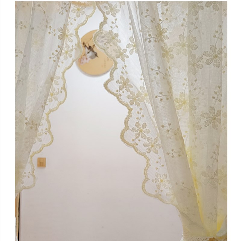 甜美风门帘免打孔刺绣小花蕾丝纱C帘公主卧室厨房小窗户装饰短帘