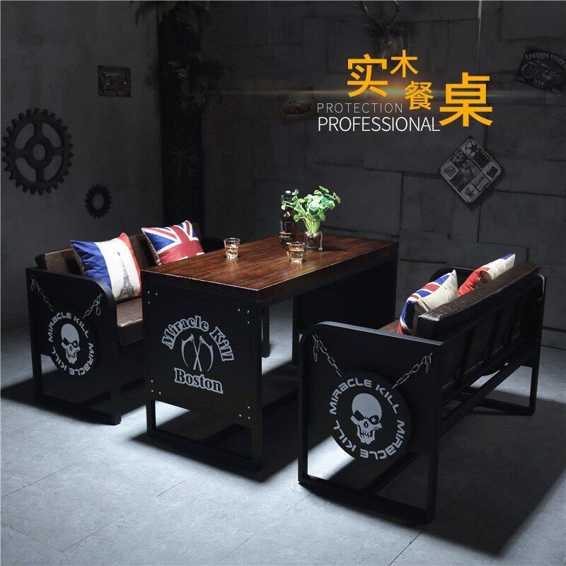 复古卡座铁艺咖啡厅桌椅组合美式小酒馆奶茶店酒吧沙发Y工业风餐