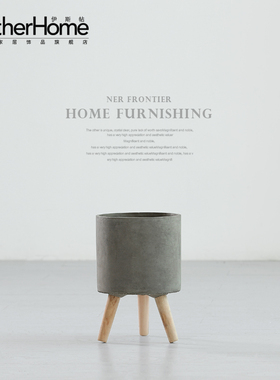 田园装饰品花盆摆件 大型植物盆景盆栽花盆M 圆形方形水泥花盆摆