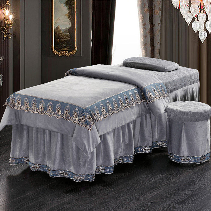 美容床罩四件套全棉欧式u美容院专用推拿按摩床罩单件纯色简约