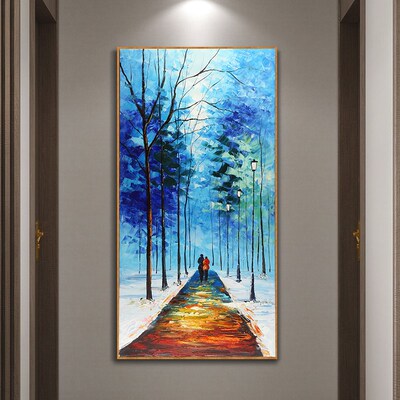 油画挂画客厅纯手绘玄关手工w装饰画竖版走廊装饰大芬村油画成品