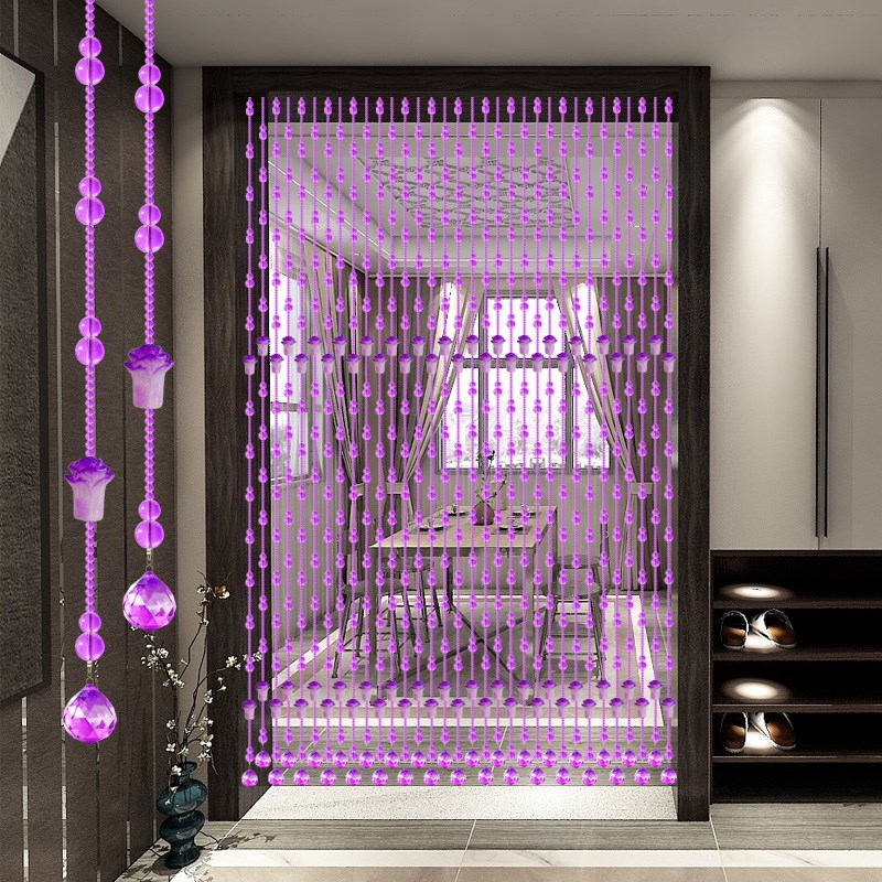 紫色水晶葫芦白菜风水珠帘门帘免打孔大门M卧室卫生间隔断挂帘子