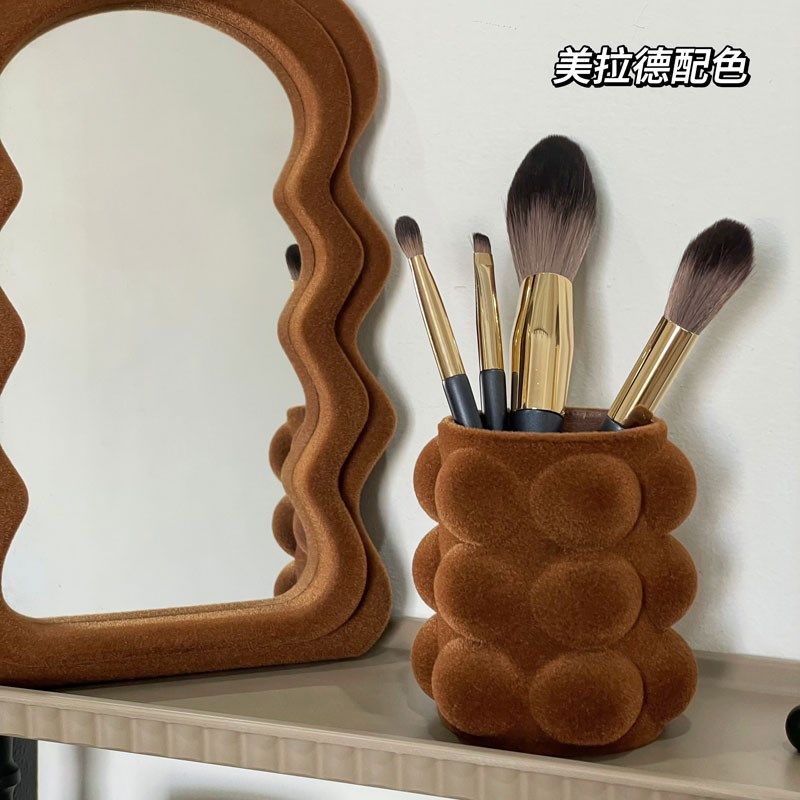 刷子化妆刷收纳筒复古橄榄绿丝绒桌面笔筒眉笔收纳盒梳Z妆台装饰,收纳整理,化妆刷收纳盒/桶,淘宝优惠券,粉丝福利购,淘宝优惠卷