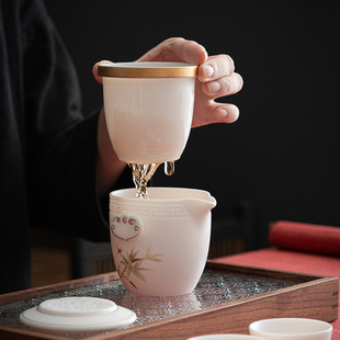 羊脂玉瓷旅行茶具套装 唐舍高风亮节中i式 便携快客杯旅游小套泡茶