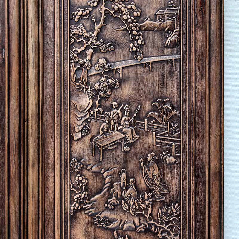 东阳木雕刻工艺客厅茶楼室内墙壁挂件四条屏中式T家居装饰渔樵耕