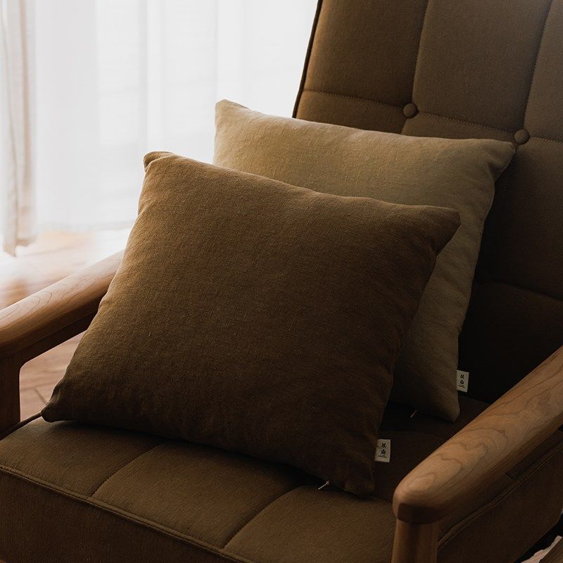 以山 亚麻抱枕k日式沙发靠枕卧室客厅方枕卧室床靠垫