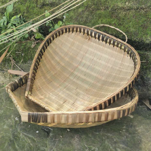 精品竹筲箕簸箕手工竹编竹制品E工艺品洗菜盛菜篮子饭店家用