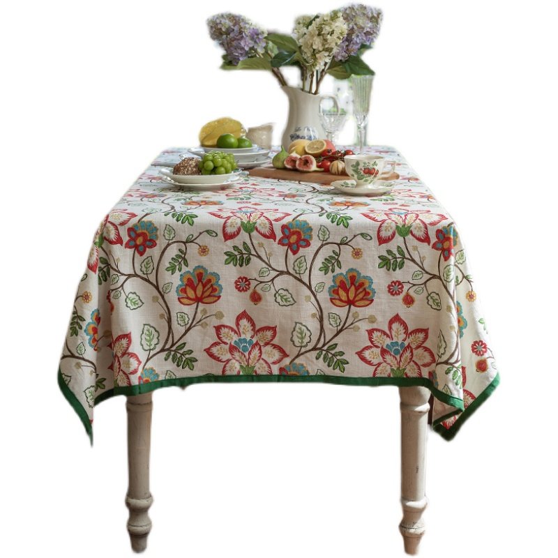 美式桌布亚麻布艺茶几布高级氛围感复古田园O长方形餐桌桌布圆桌