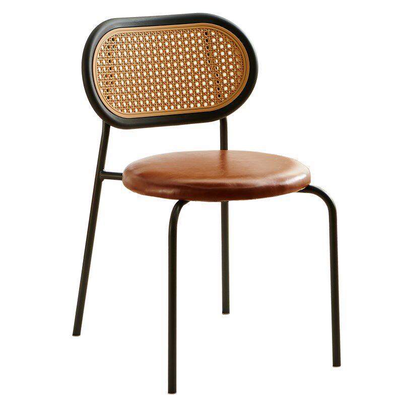 奶茶餐饮店餐椅中古藤编椅子餐厅民宿复古靠背P椅设计师铁艺会客