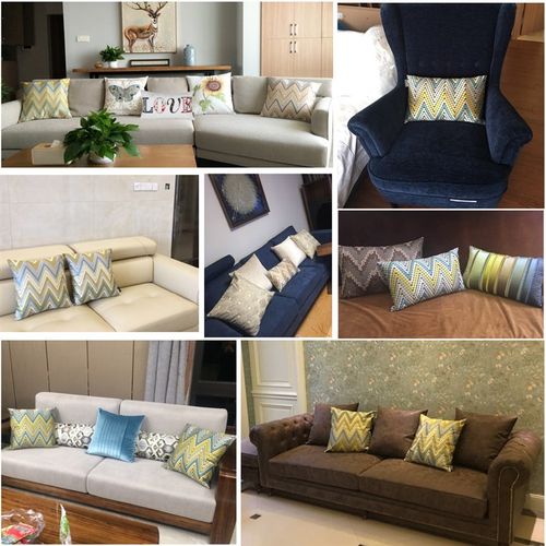 美式沙发靠包样板房客厅抱枕靠垫办公室靠枕古典几何刺Y绣长腰枕