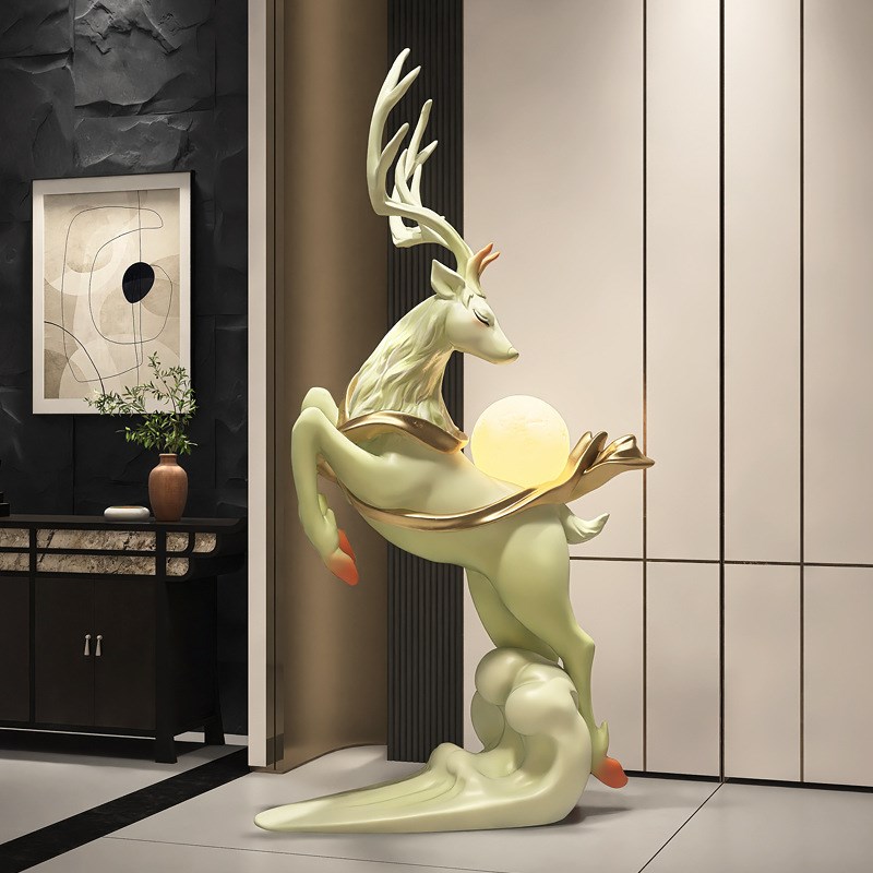 创意大型麋鹿落地摆件客厅电x视柜沙发旁边轻奢装饰品开业乔迁礼