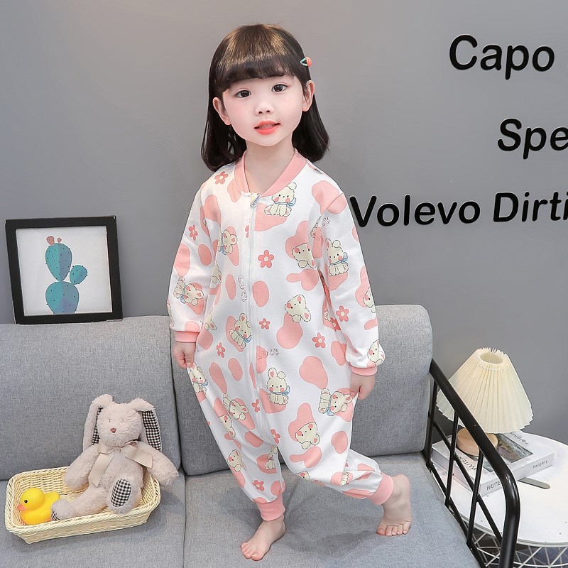 儿童连体睡衣春秋薄款男孩女童宝宝睡袋婴儿纯棉家居服春夏空调服