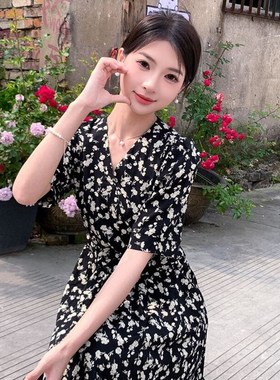 高个子女长裙夏170加长版到脚踝超长款春秋法式雪纺碎花连衣裙175