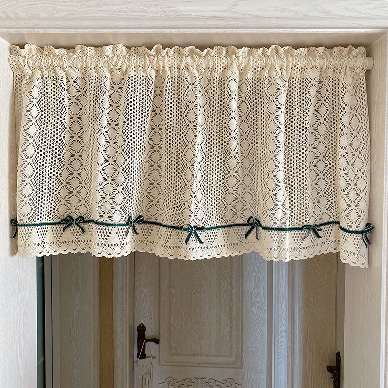 2025款法式乡村棉线编织钩花蕾丝厨房短帘门帘窗帘柜门遮挡帘柜子