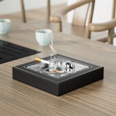 大小号玻璃水晶烟缸办公用品礼品定制 烟灰缸创意个性 皮革装 饰时尚