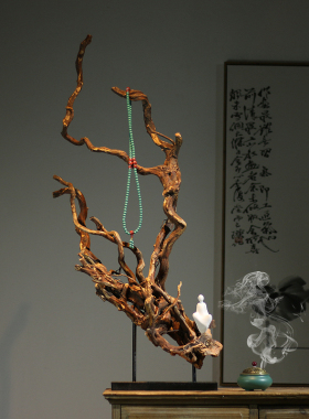 天然实木根艺摆件孤品枯木中式茶室酒店玄关桌面禅意杜鹃根雕装饰