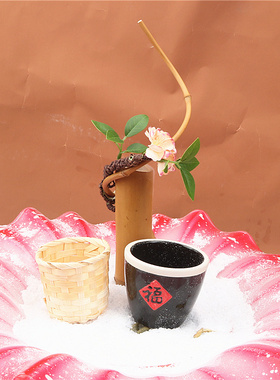 刺身装饰竹筒创意竹筒摆件装饰品干冰竹筒小摆件弯竹筒海鲜姿造