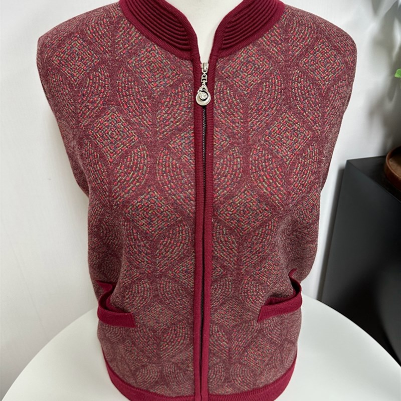 高端秋冬新品奶奶装旗袍领加绒加厚外套中老年人宽松妈妈开衫毛衣