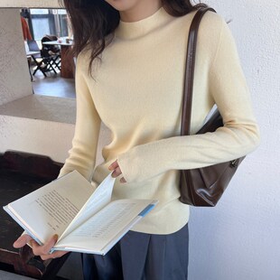 克莱因蓝色半高领打底衫女款内搭秋冬新款宝蓝色毛衣针织长袖上衣