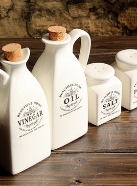 纯白日式风格陶瓷油瓶调味瓶四件套厨房用品超市美陈摆件