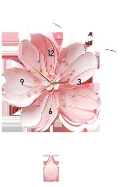 奶油风入户玄关装饰画带钟表花卉餐厅客厅挂画高级感挂钟发光壁画