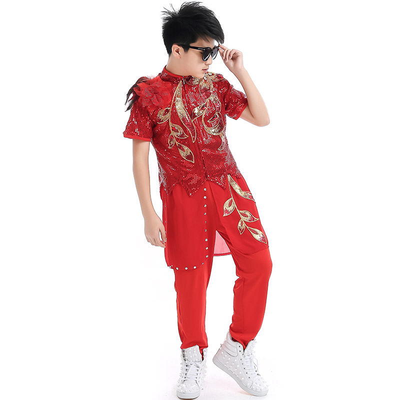 新款男童架子鼓演出服装儿童模特走秀演出服爵士舞街舞舞蹈服装男