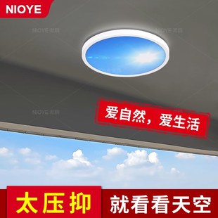 圆形晴空灯自然光第三代明装卧室房间超薄吸顶灯仿天窗青蓝天空灯