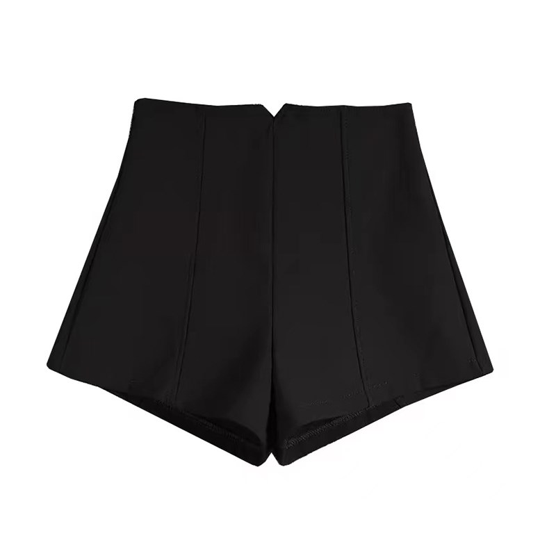 黑色裤子女2024春夏季高腰V型设计感弹力短裤小个子紧身a字休闲裤