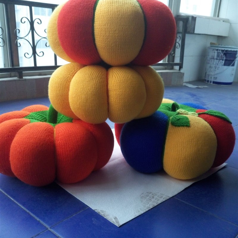 大号创意礼品纯手工毛线钩编织南瓜家居饰品汽车摆件抱枕靠枕包邮