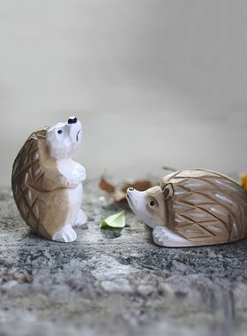 鹿妖商店 小刺猬 可爱动物 纯手工 文艺木雕 实木桌面摆件 礼物