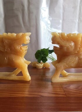黄玉玉石麒麟摆件送子玉麒麟简约玄关家居客厅中式装饰工艺礼品摆