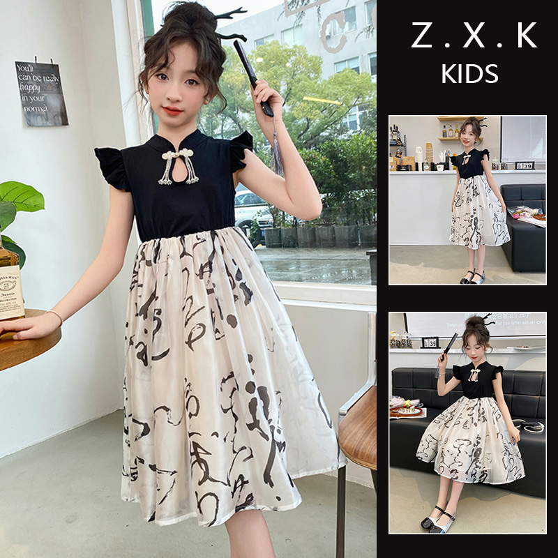 女童连衣裙夏季2024新款中式盘扣旗袍儿童国风汉服夏装小女孩裙子