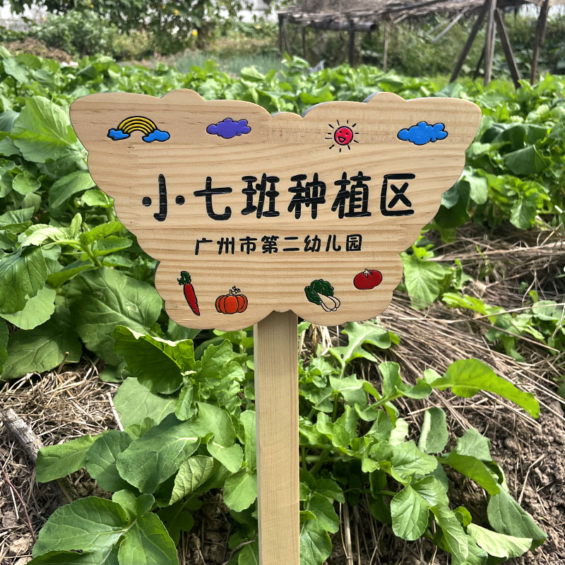 户外菜地花草幼儿园菜园种植花园装饰插地木质警示提示牌木牌定制图片